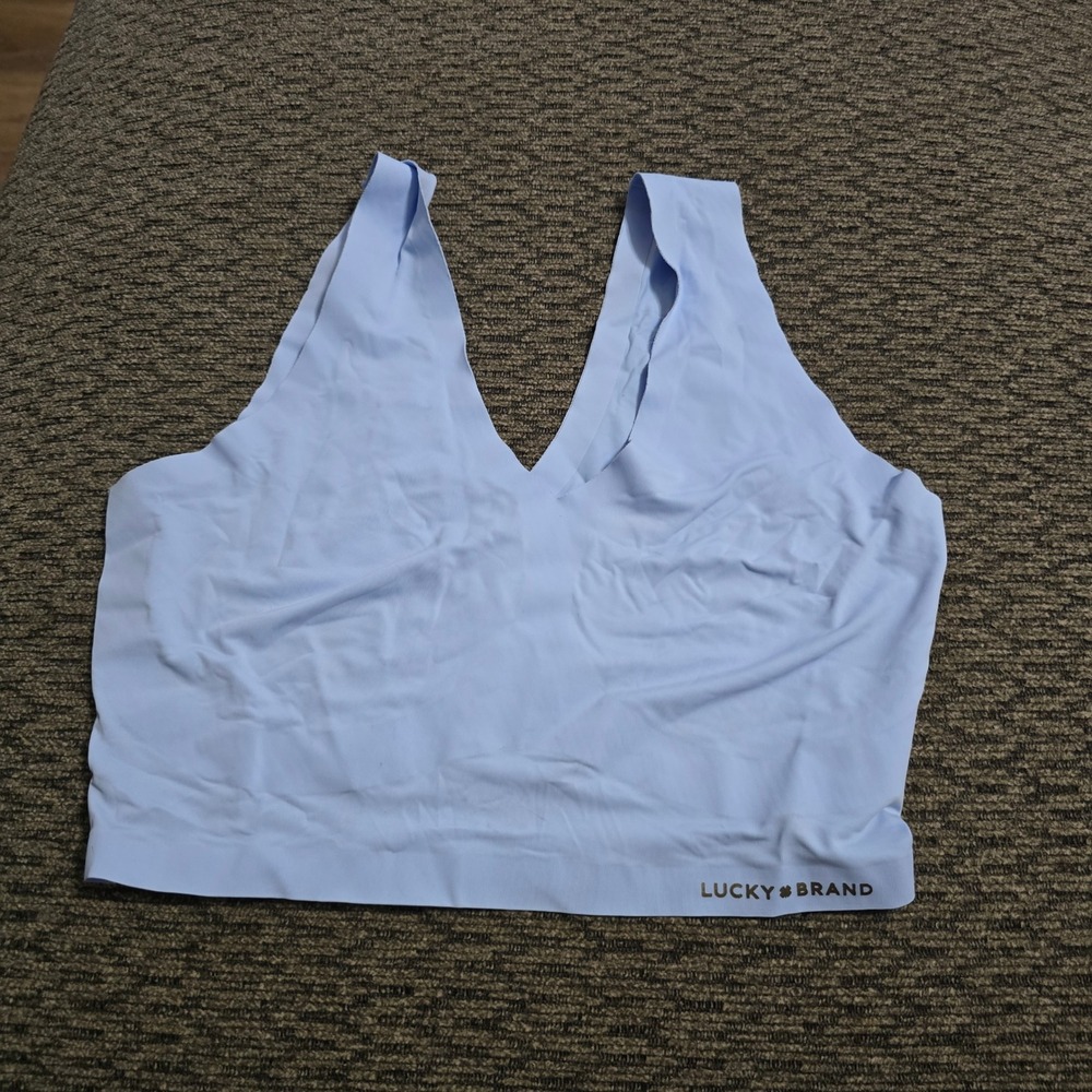 Lucky Brand Bralette Women Small Light Blue Seamless V-Neck Wirefree Crop Top